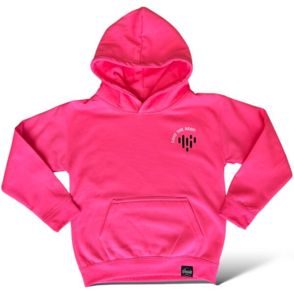 Kids hoodie Love the beat neon roze - Afbeelding 2