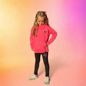 Kids hoodie Love the beat neon roze