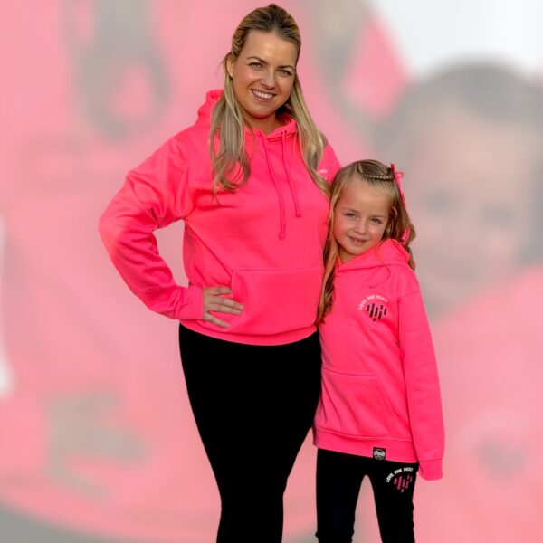 Kids hoodie Love the beat neon roze - Afbeelding 4